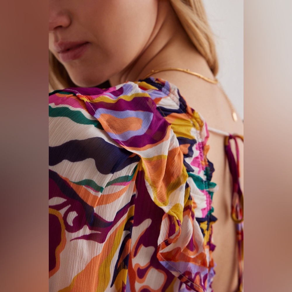 Anthropologie The Odetta Ruffled V-Neck Dress NWT XXS - Picture 2 of 7